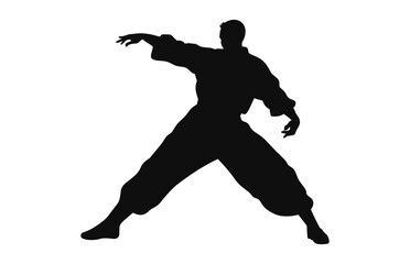 A Tai Chi Pose black Silhouette Vector isolated on a white background
