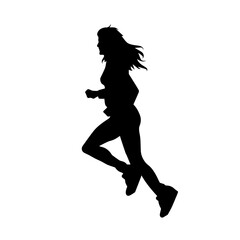 Fototapeta na wymiar Silhouette of a sporty woman in running pose. Silhouette of a female run pose.