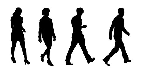 Silhouete of stylish people crowd walking.