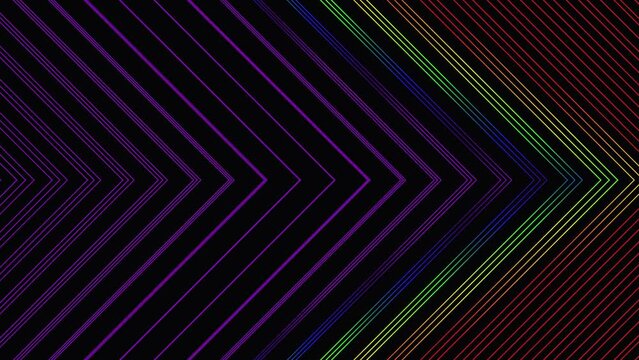 Abstract linear arrows motion background in rainbow colors. Seamless looping animation