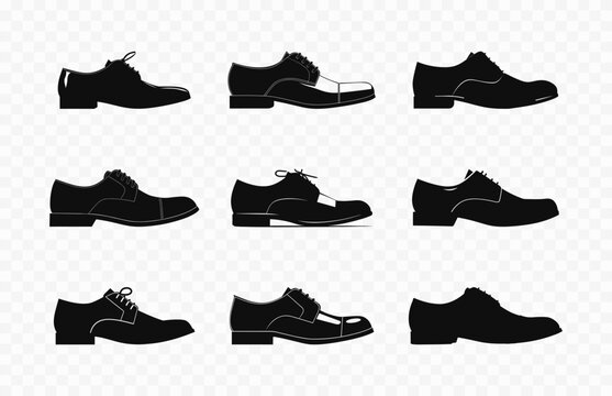 Men's Shoe vector black silhouette bundle, Set of various Male shoes silhouette