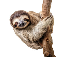 A sloth holding on a branch of a tree