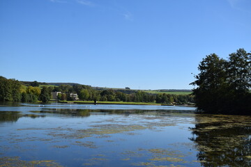 blue lake in autumn, Lac d'Echternach