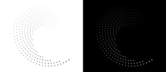 Fotobehang Modern abstract background. Halftone dots in circle form. Round logo, design element or icon. Vector dotted frame. A black figure on a white background and an equally white figure on the black side. © Mykola Mazuryk