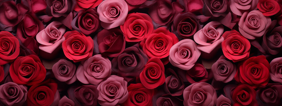 Valentine's day red roses background dark red and light purple
