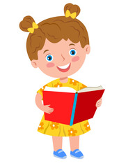 Smiling little girl with big red book