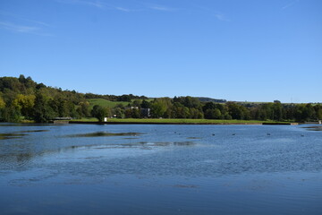 blue lake in autumn, Lac d'Echternach