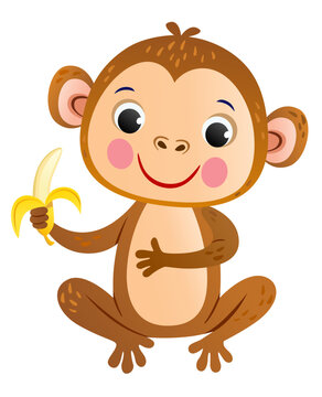 Little cartoon monkey with banana.