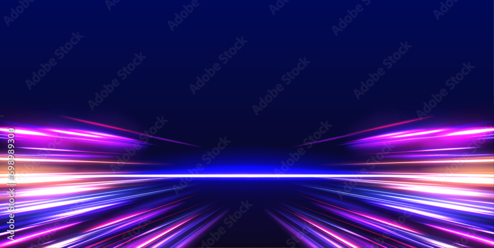Aufkleber vector speed of light in space on dark background. abstract background in blue, yellow and orange ne