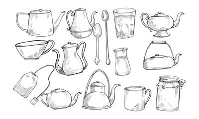 tea time equipment handdrawn collection