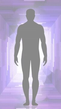 Vertical Abstract Man in Tunnel, Vector silhouette, Meditation Animation, Video Visualizer