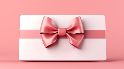 Blank white gift card with ribbon bow or gift voucher isolated on gray background with shadow minimal concept 3D rendering 