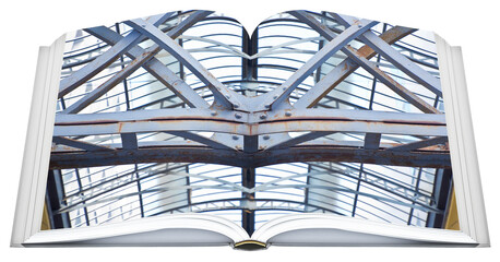 Old metal structure built with beams and metal profiles - Real book concept image