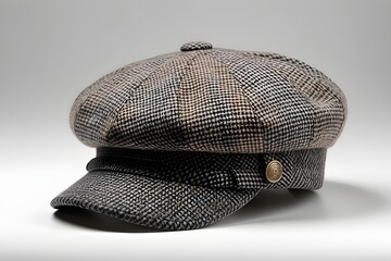 Portrait of a Newsboy Cap against white background, A casual cap with a rounded, full crown and a button on top, generative AI - obrazy, fototapety, plakaty