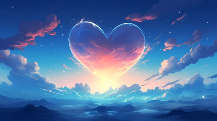 Beautiful sky love blue aesthetic heart wallpaper, Valentine's Day background, blank background