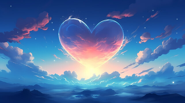 Beautiful Sky Love Blue Aesthetic Heart Wallpaper, Valentine's Day Background, Blank Background