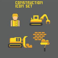 this construction icon in pixel art with simple color and black background ,this item good for presentations,stickers, icons, t shirt design,game asset,logo and your project.