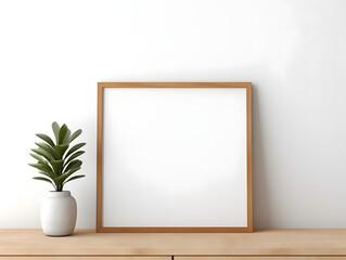 Fototapeta na wymiar White blank picture frame mockup in a white room