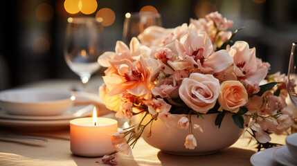 candles and flowers, table setting