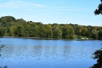 blue lake in autumn, Lac d'Echternach
