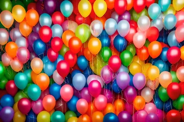 Foto op Plexiglas birthday party balloons, colourful balloons background and birthday cake with candles © Hamza