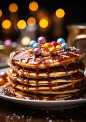 Fototapeta na wymiar stack of pancakes with chocolate