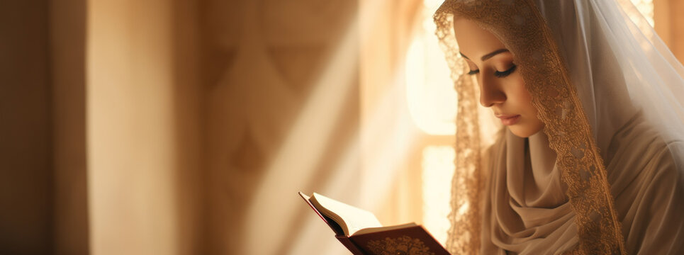 reads Quran, reflecting on spiritual teachings reverently.