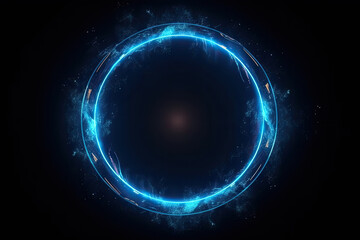 Fototapeta na wymiar blue circle light frame on black background.Blue light effects on round placeholder for your text on dark background.a blue glowing circle.for futuristic or technology-themed designs.