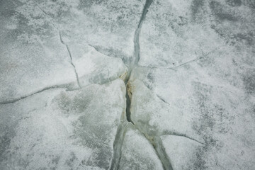 Large crack the ice on the river