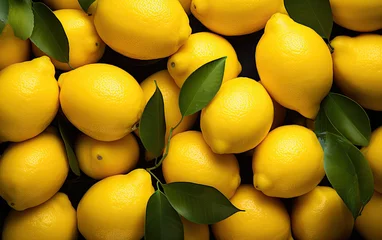 Foto op Plexiglas fresh lemons, Lots of yellow Lemons  background, Colorful Display Of Lemons In Market © Planetz