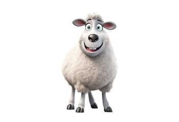 funny Sheep Cartoon 3D Style Isolated on Transparent Background
