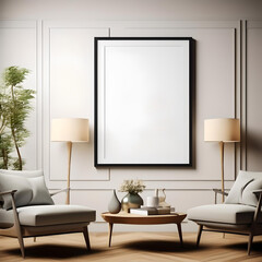 Frame mockup, ISO A paper size. Living room wall poster mockup. Interior mockup with house background. interior of a room