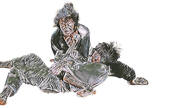 Powerful image of jiu-jitsu submission.