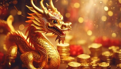 Fototapeta premium golden dragon statue