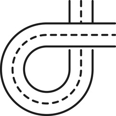 Road line icon, highway interchange or traffic street turn, vector pictogram of transport lane. Roadway or freeway path with round turn, traffic interchange linear icon for city navigation or roadsign