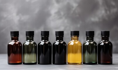 set of bottles with essential oils, concept of natural cosmetics, aromatherapy