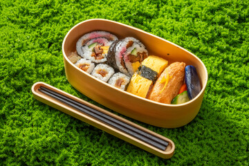 すしべんとう　bento box with sushi rolls
