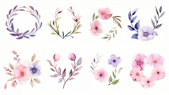 Frames of colorful flowers in watercolor. Background