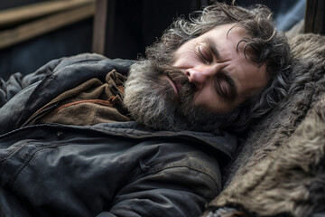 Fototapeta premium Generative AI picture of desperate homeless person man woman child poor helpless in the street