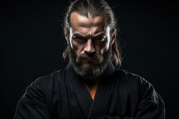 Obraz premium Generative AI picture of experienced karate fighter club martial arts traditional clothes training