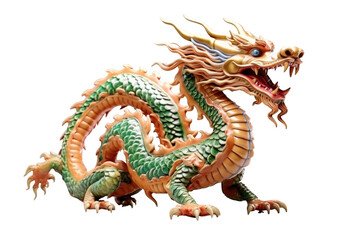 Beautiful traditional Chinese dragon statue isolated on a cut out PNG transparent background