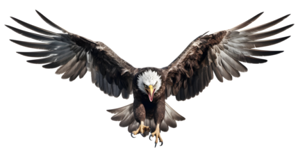 Bald american Eagle Isolated on White Background, Adult Flying Eagle Isolated on White Background