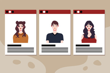 Set of social media profile templates with people avatars. Vector illustration