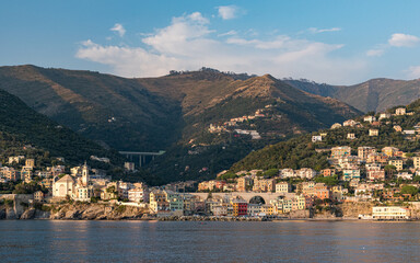 Fototapeta na wymiar Small town Bogliasco, near Genoa, seen from the sea