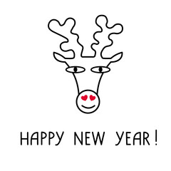 Happy New Year card design simple lining art. Modern vector line art digital illustration.