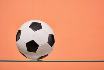 Soccer ball. Sport accessories to play games. Copy space for text.