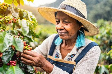 A farmer picking coffee from the coffee plantation