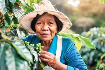 A farmer picking coffee from the coffee plantation