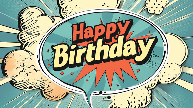 Happy birthday message in vintage comic Paper  bubble cut and craft style