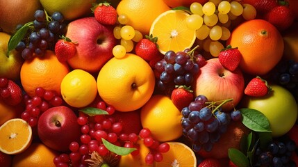 A variety of fresh fruits fill the area. colorful background